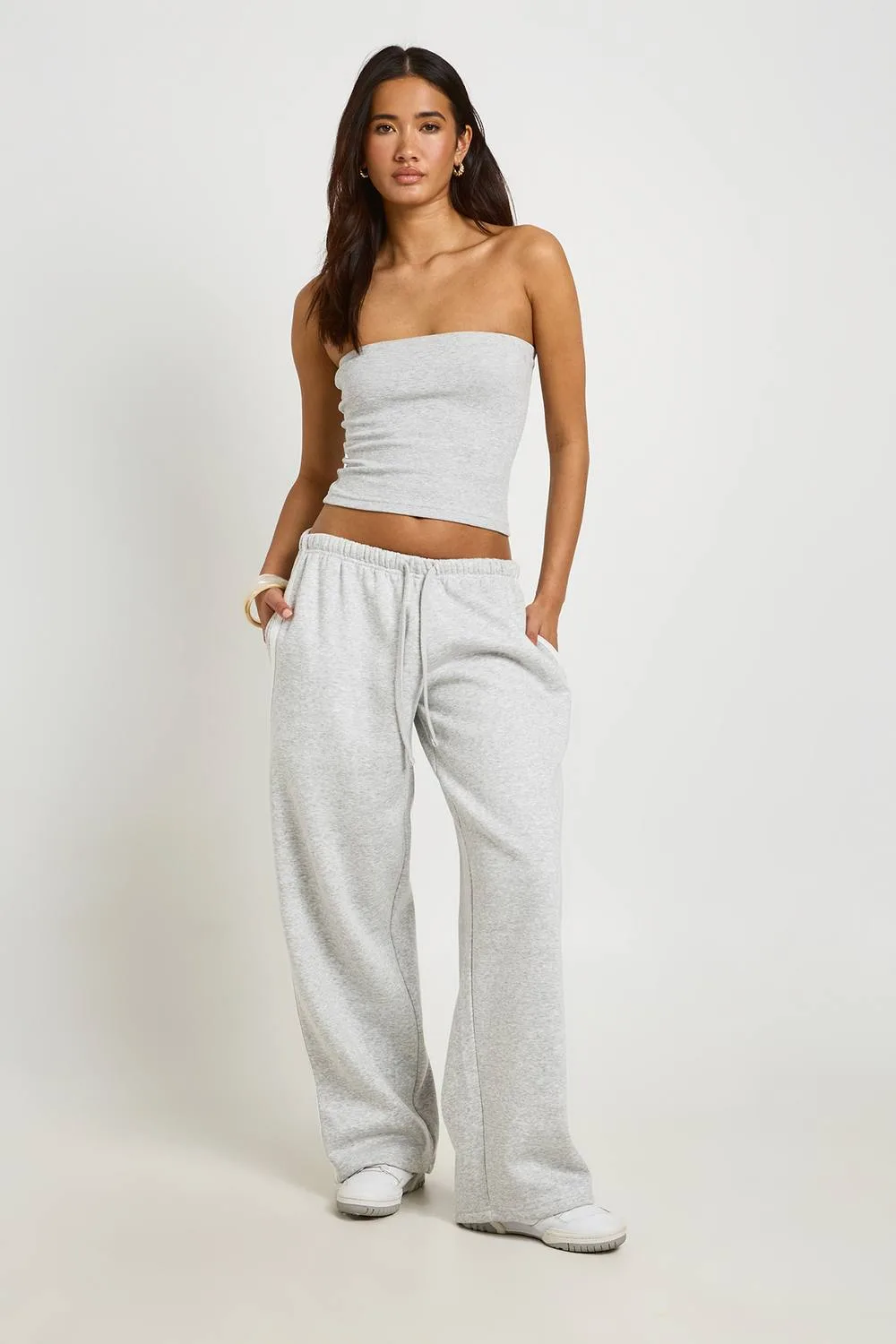 Ribbed Bandeau Top & Striped Jogger Tracksuit by boohoo