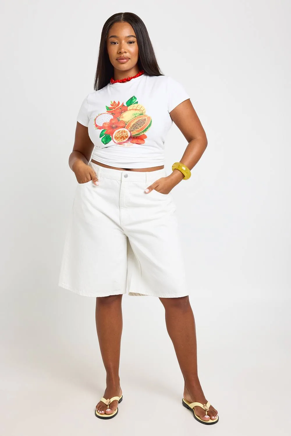 Mid Rise Denim Jorts by boohoo