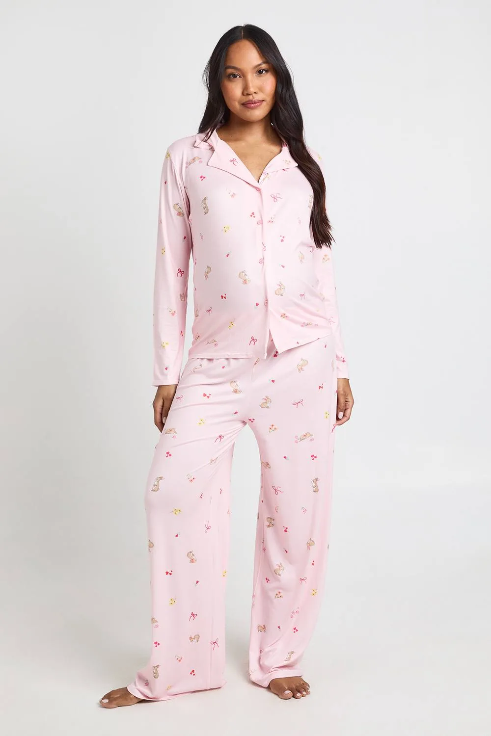 Maternity Bunny & Bow Print Long Sleeve Shirt & Trouser Pyjama Set by boohoo