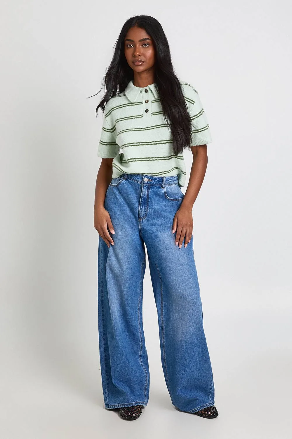 Waist Loose Fit Wide Leg Jean by boohoo