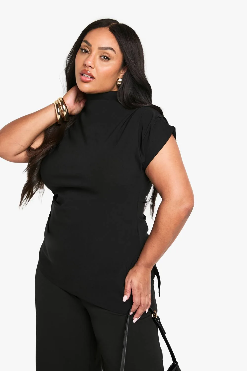 Ruched Shoulder Asymmetric Hem Top