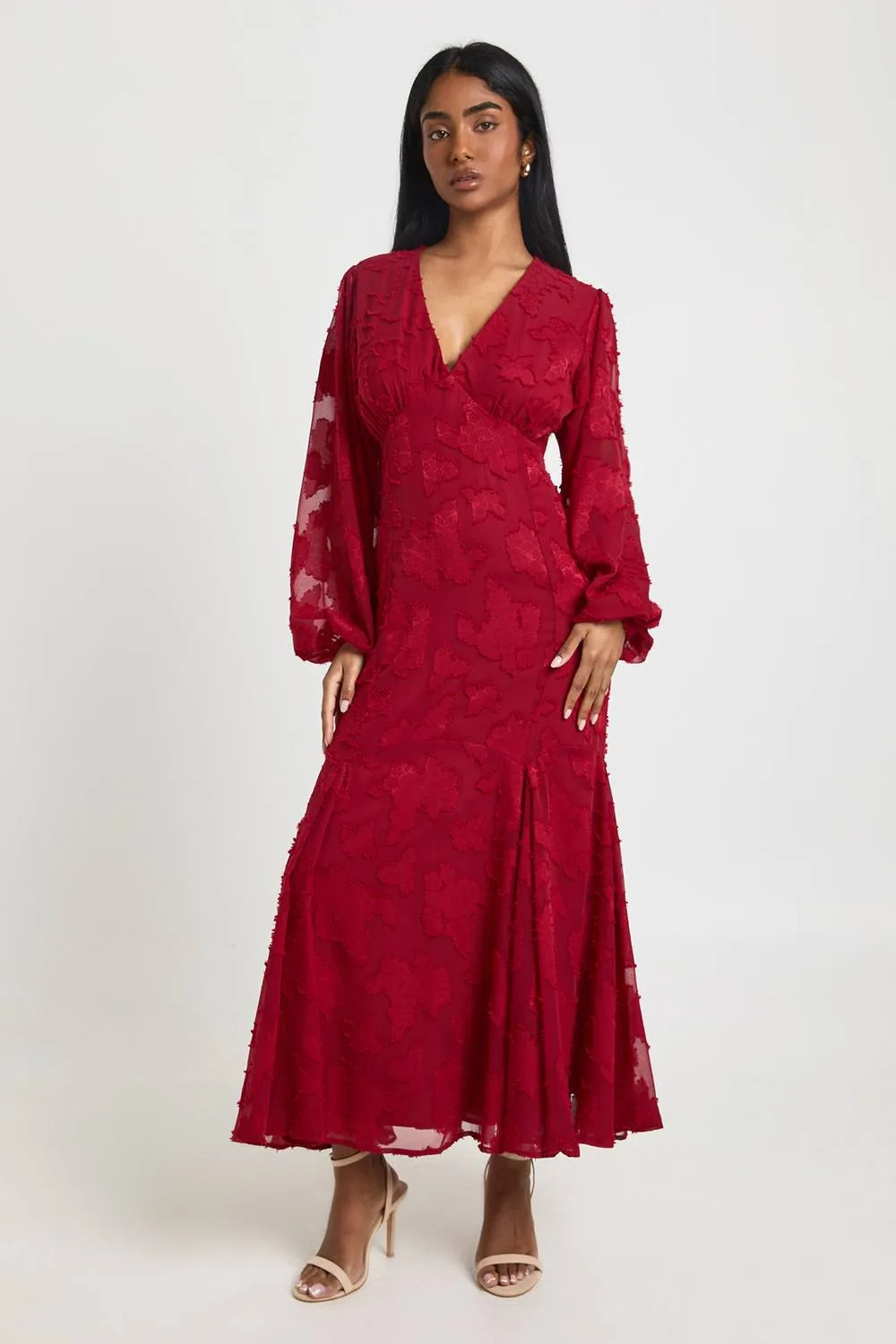 Burnout Floral Flared Sleeve Midaxi Dress by boohoo