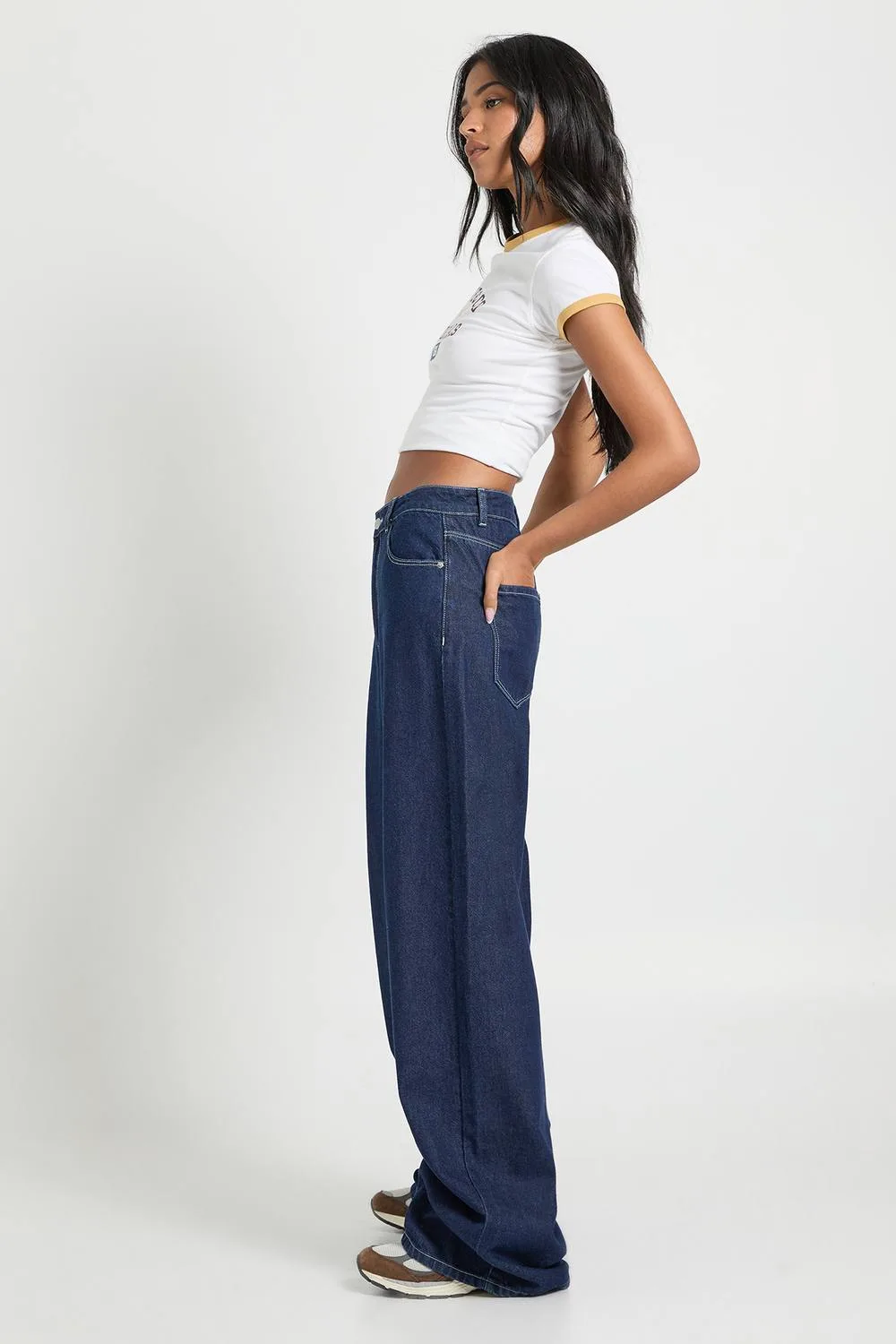 Mid Waist Loose Fit Wide Leg Jean