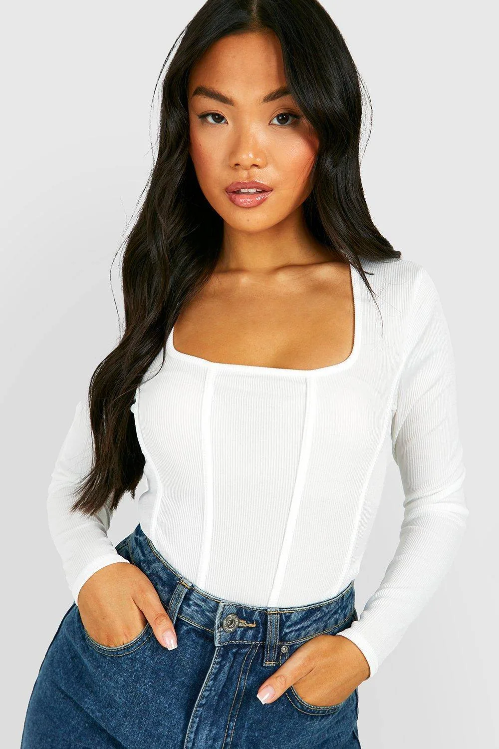 Rib Corset Top Bodysuit by boohoo