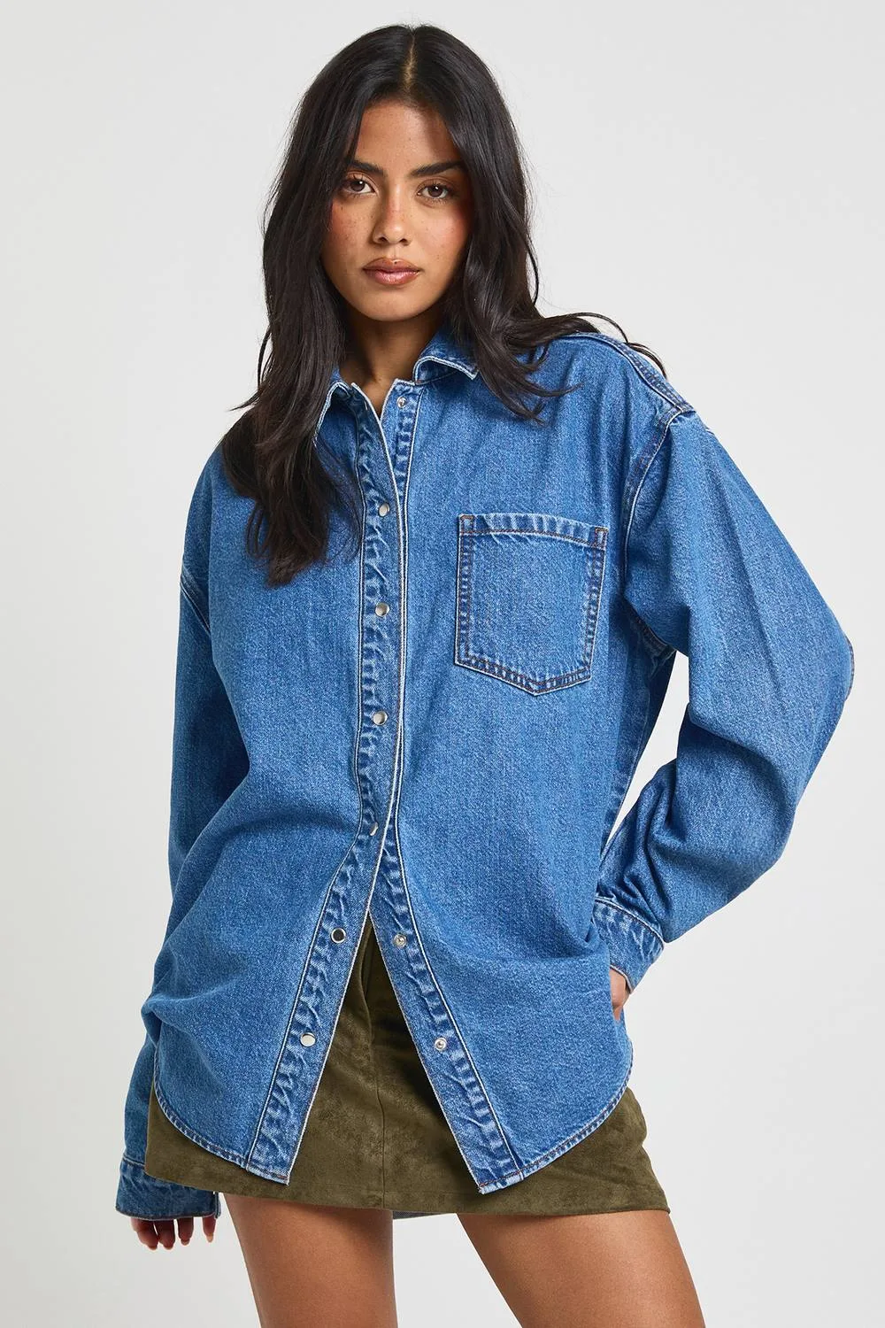 Oversized Denim Shirt by boohoo