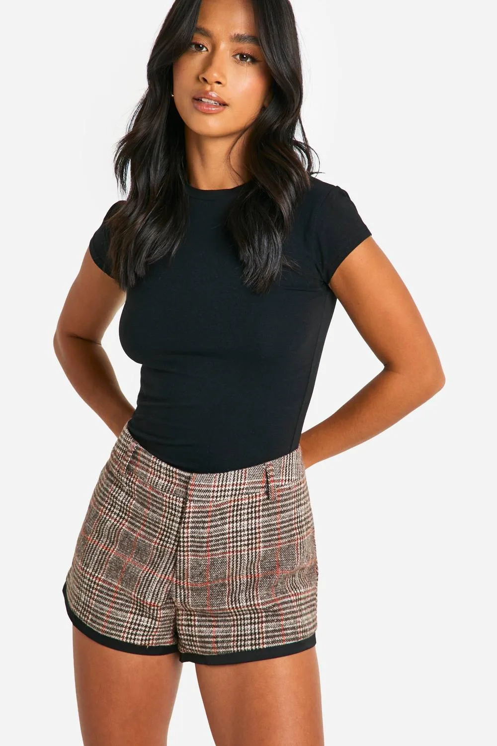 Wool Look Check Micro Short by boohoo