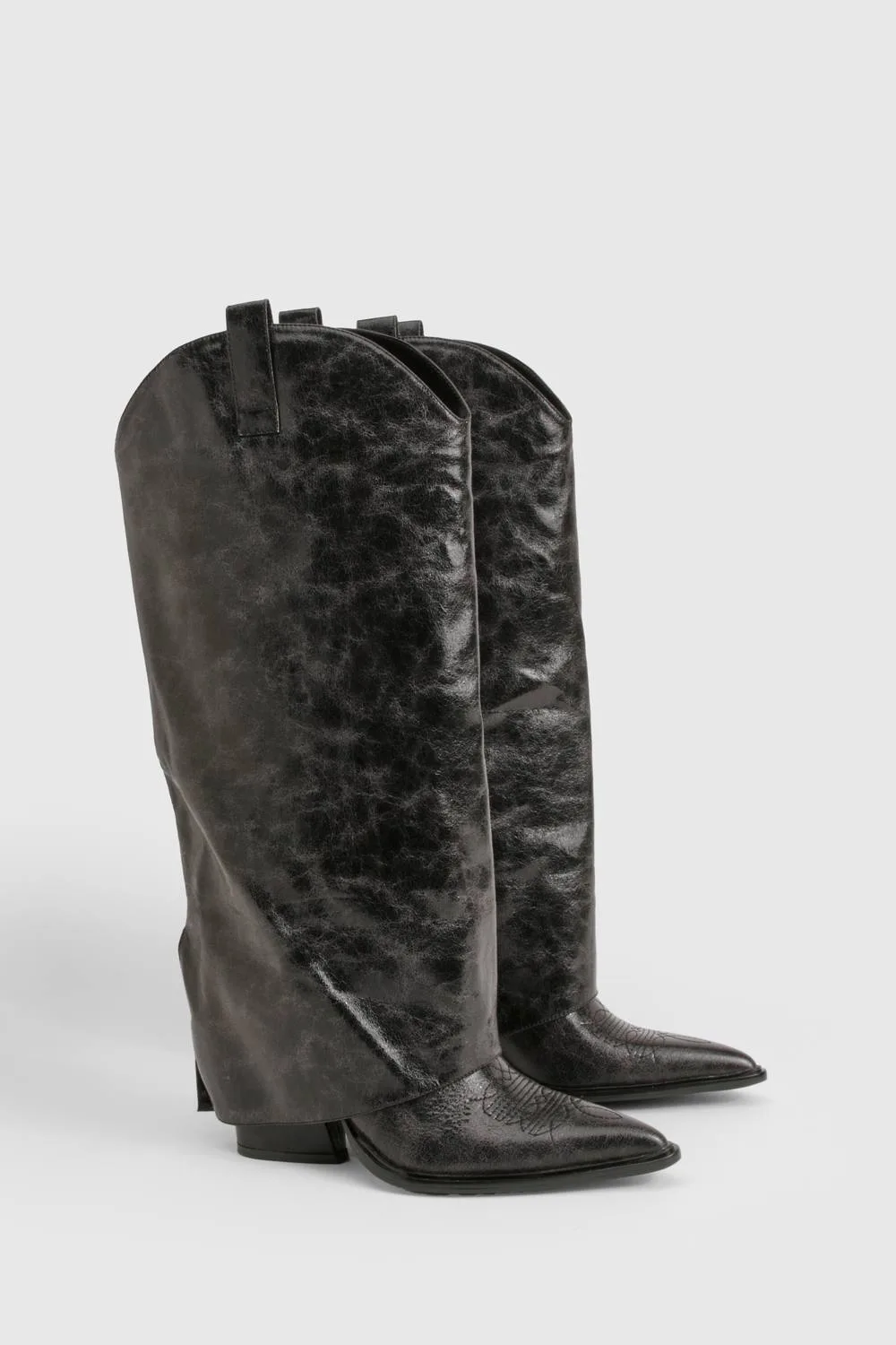Wide Fit Clean Distressed Western Heeled Cowboy Boot by boohoo