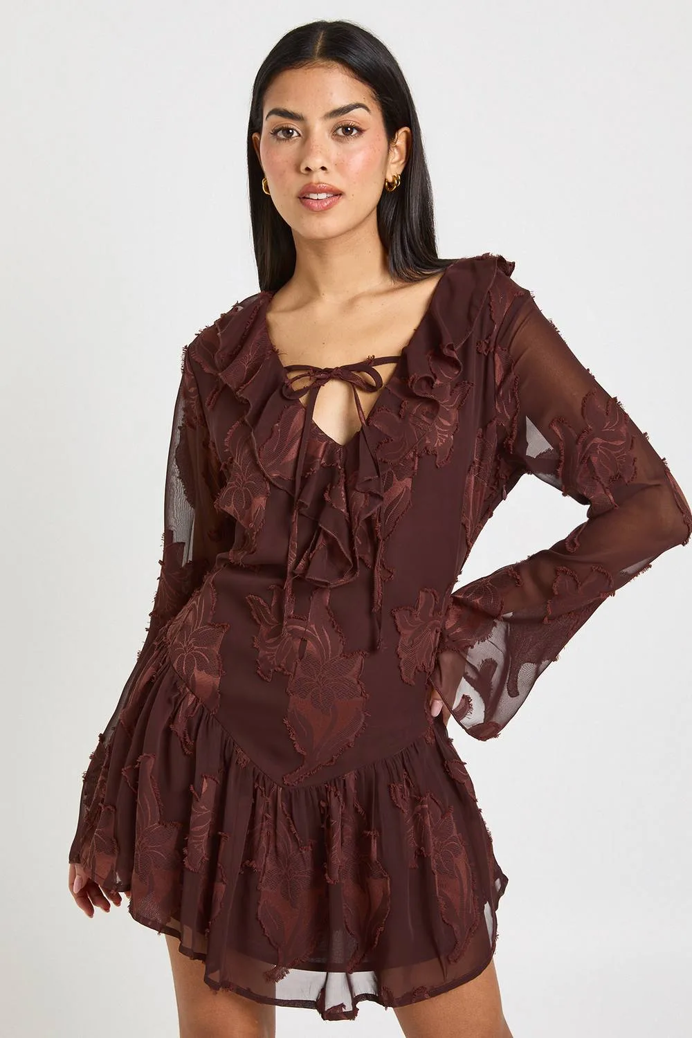 Floral Burnout Dipped Hem Mini Dress by boohoo