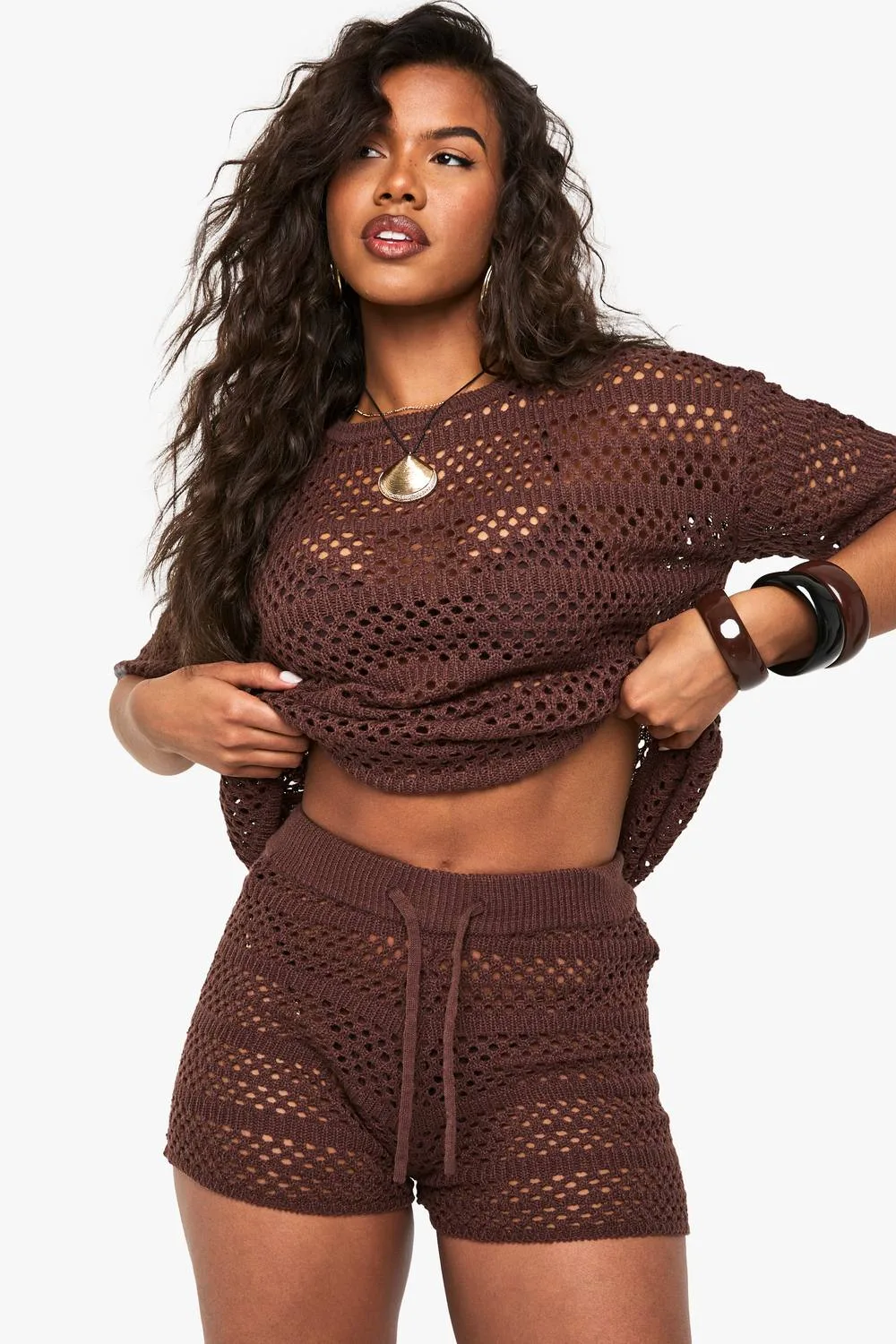 Crochet Oversized Knitted Top & Knicker Short Set by boohoo