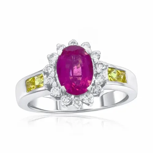 18K Gold 2ct Tourmaline & 0.8cttw Diamond & Yellow Sapphire Ring by SOUZANA by Suzy Levian