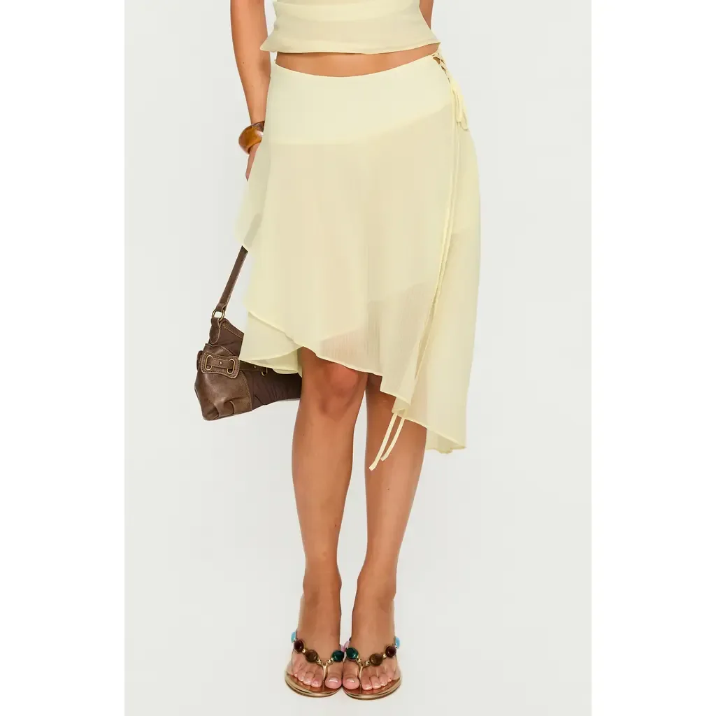 Evaleine Lace-Up Asymmetric Chiffon Skirt by Princess Polly