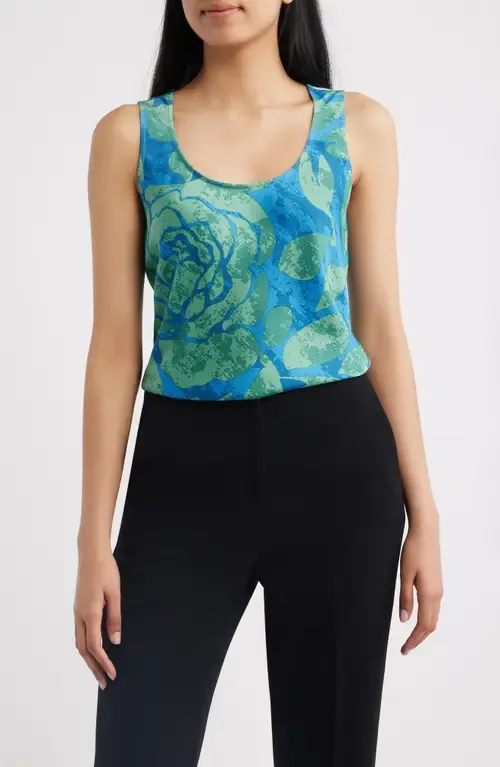Print Hammered Satin Sleeveless Top by Tahari ASL