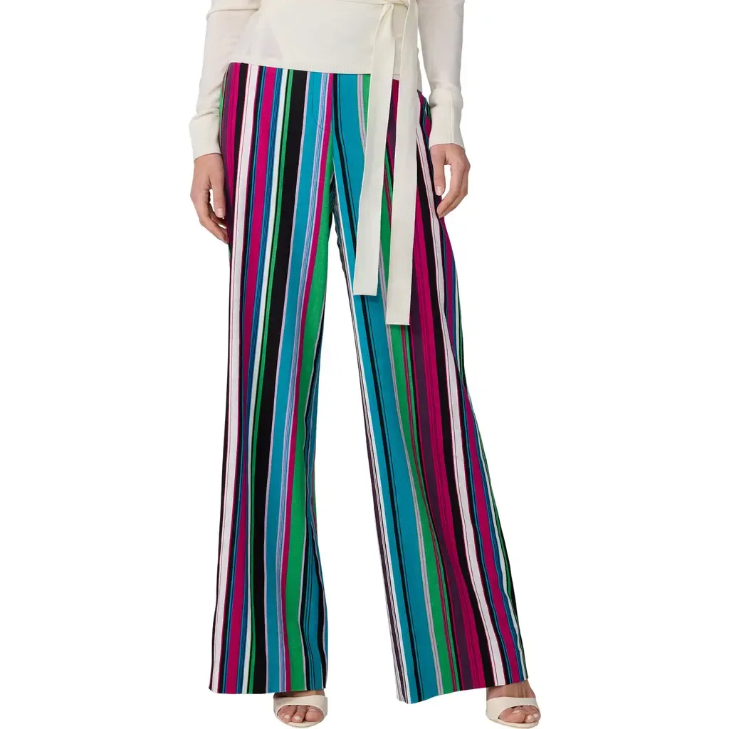 Alexander Stripe Pants in Tropez Stripe Big Gossip Pink by Diane von Furstenberg
