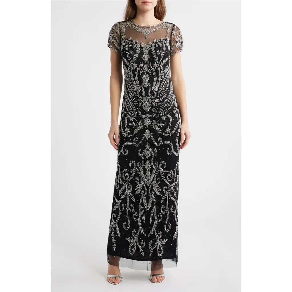 Beaded Mesh Gown