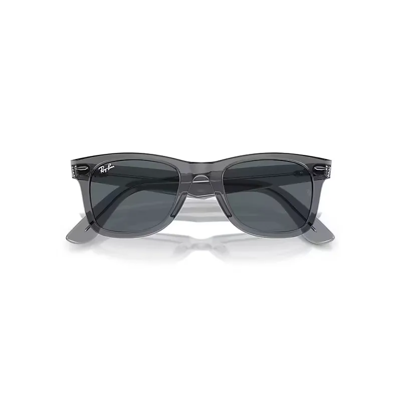 Wayfarer Sunglasses Transparent Gray Frame Blue Lenses by Ray-Ban
