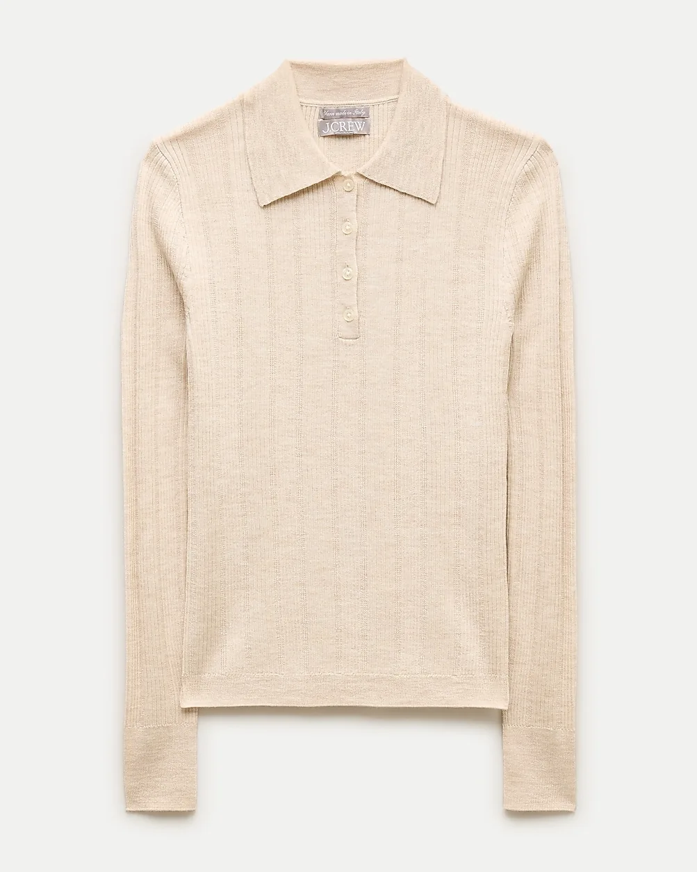 Long-Sleeve Sweater-Polo in Merino-Silk Blend
