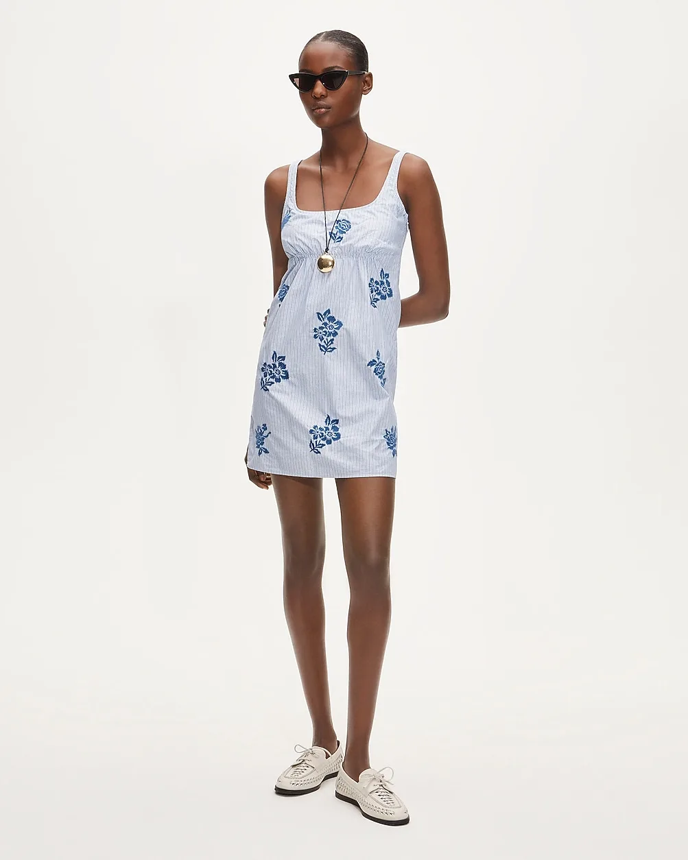 Scoopback Mini Dress in Embroidered Floral Stripe by J.Crew