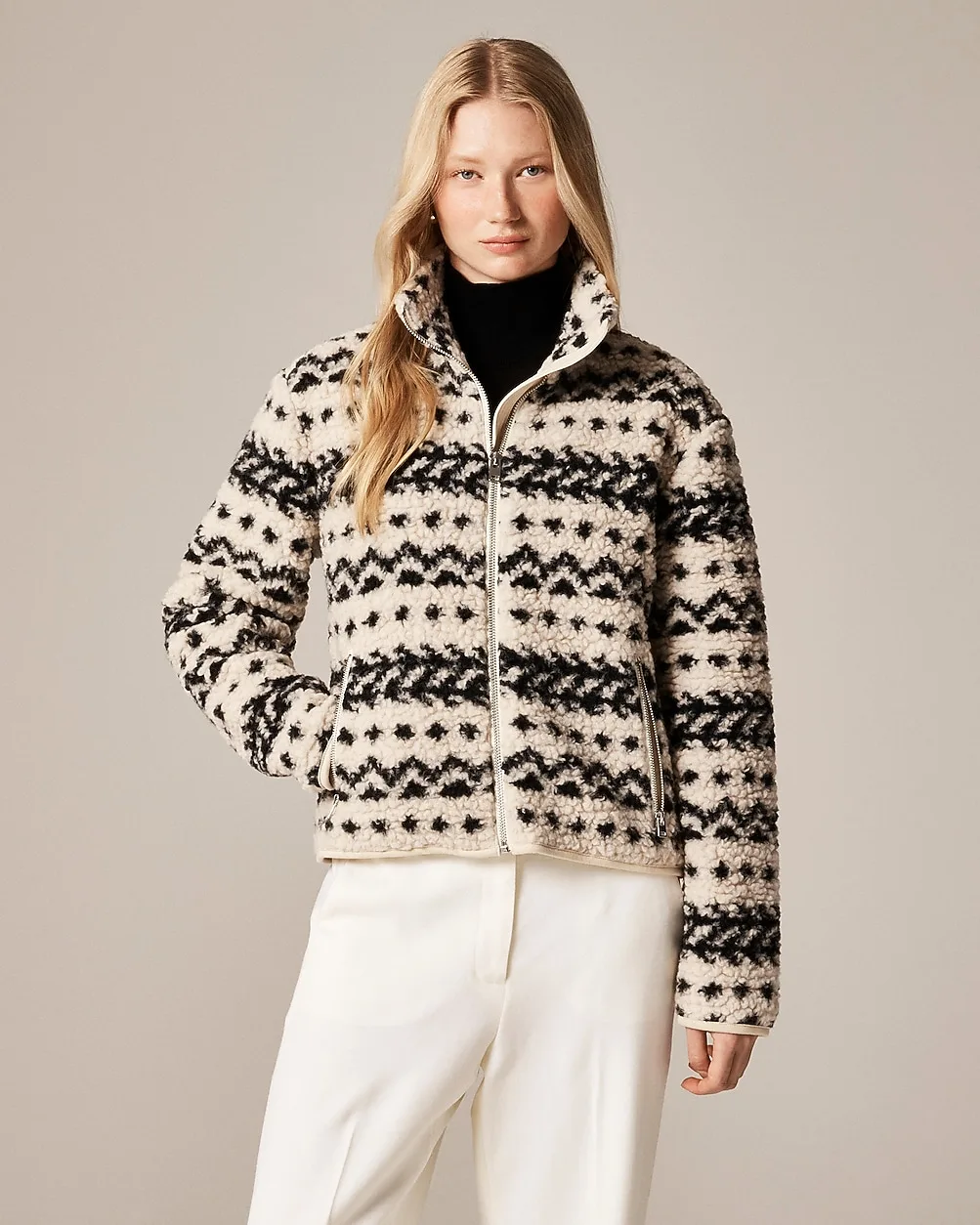 Sherpa Fleece Zip-Up Jacket in Jacquard by J.Crew