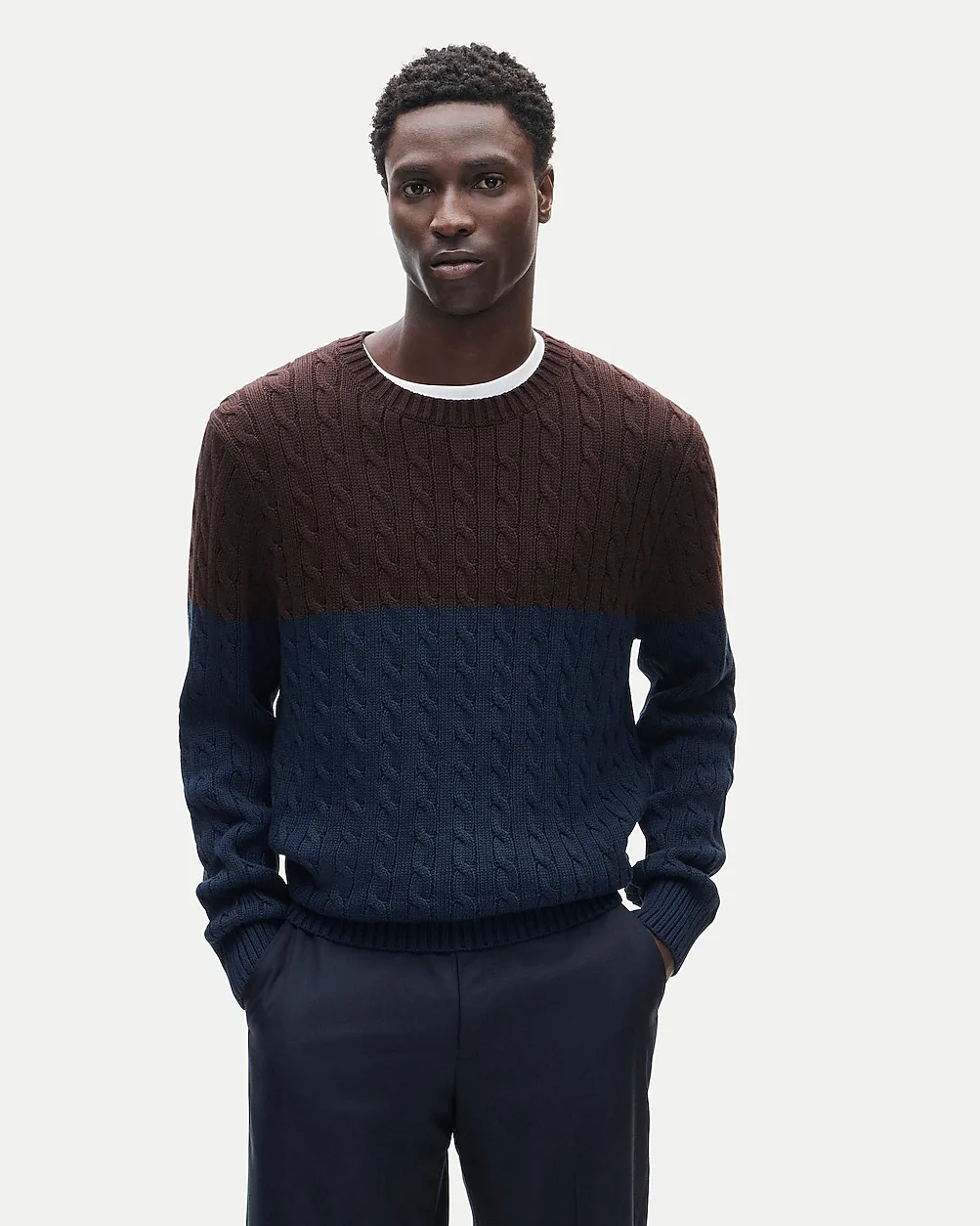 Heritage Cotton Cable-Knit Sweater in Colorblock