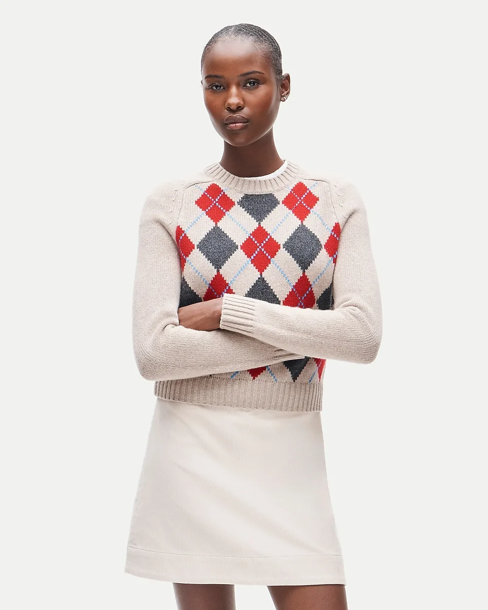 Shrunken Crewneck Sweater in Argyle Vintage Wool