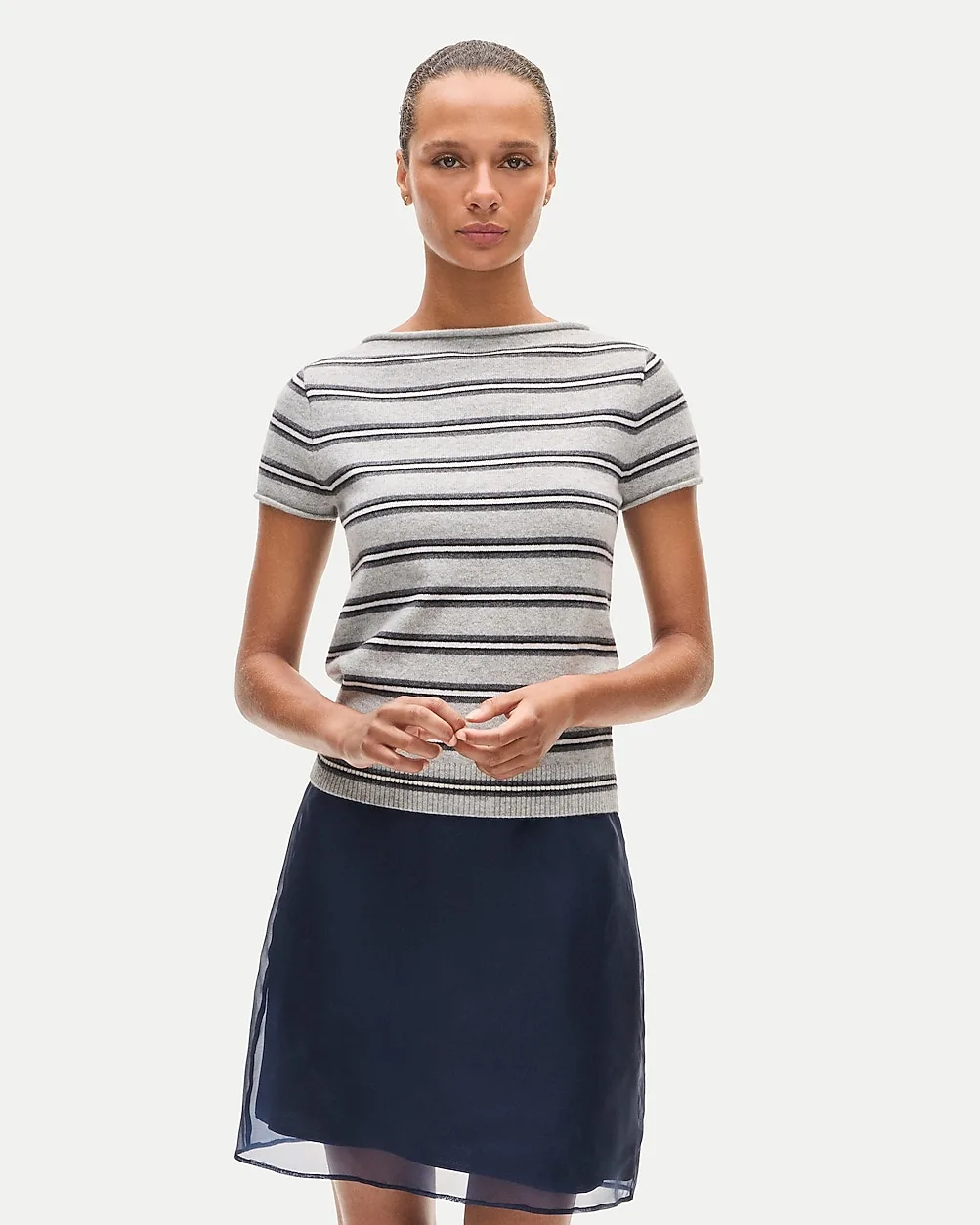 Rolled Cashmere Boatneck Sweater-Tee in Stripe by J.Crew