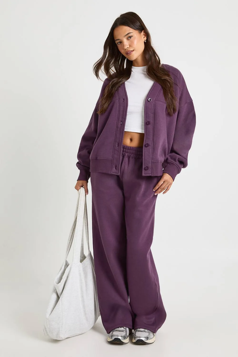 Button Through Cardigan Sweatshirt & Straight Leg Jogger Tracksuit