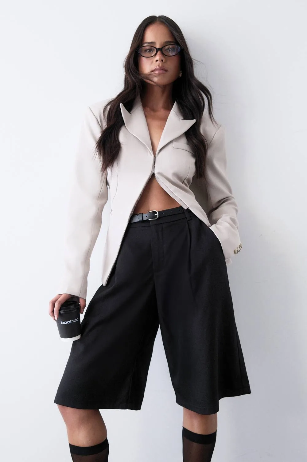 Adjustable Back Hook & Eye Cinched Blazer by boohoo
