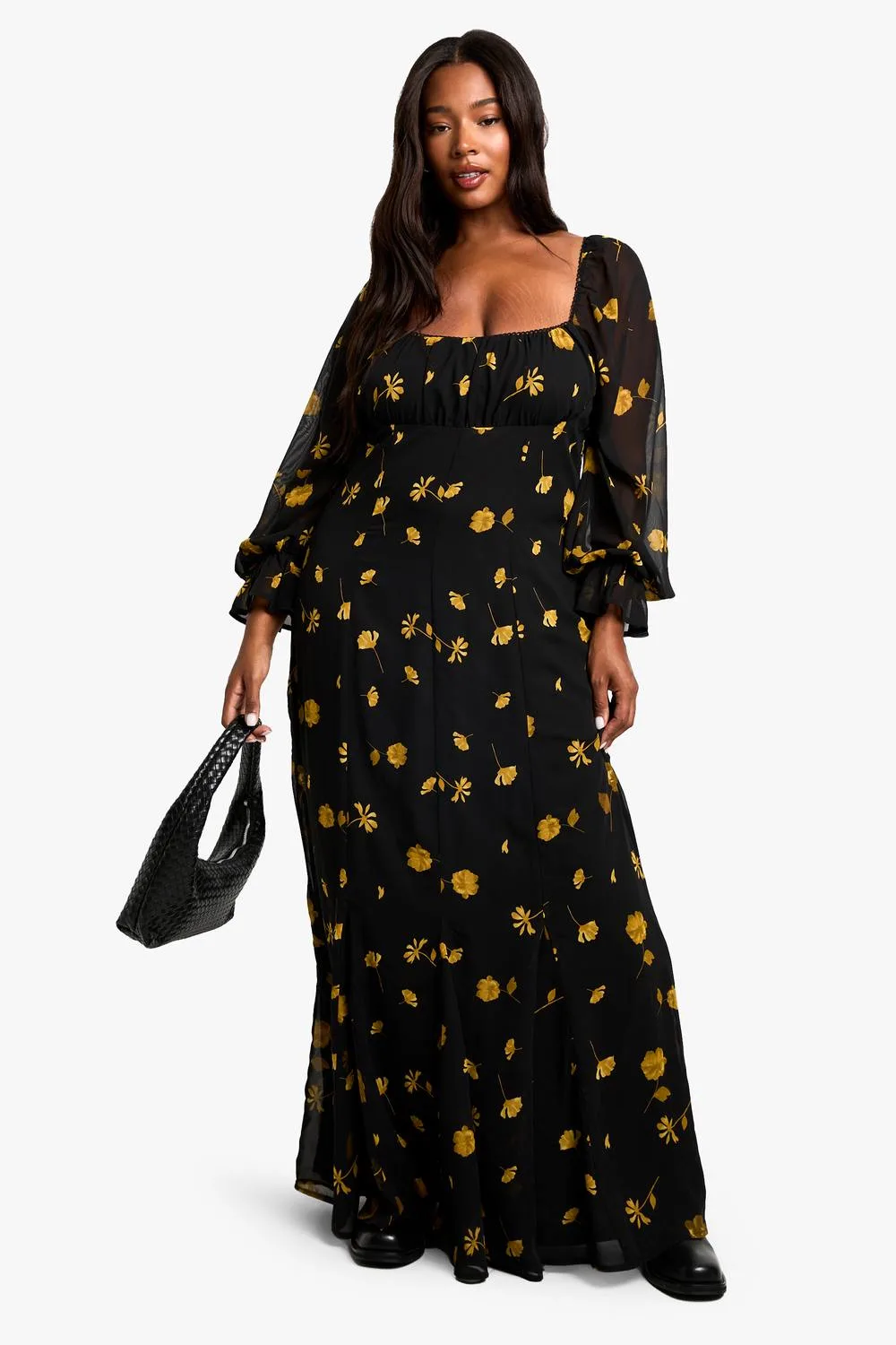 Long Sleeve Smock Maxi Dress by boohoo