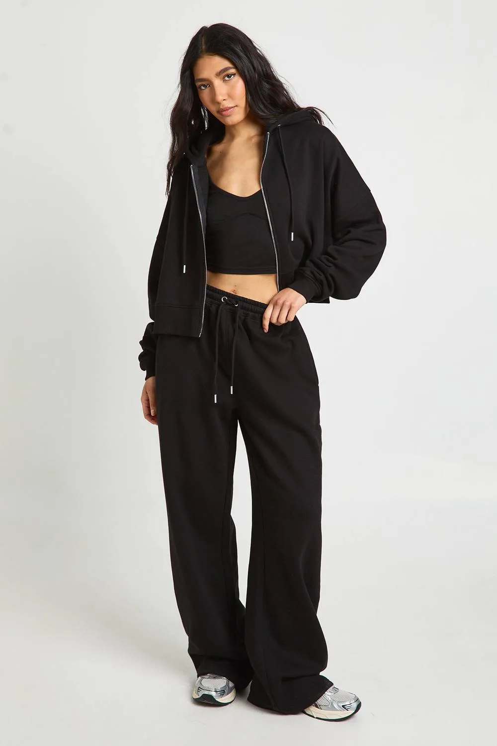 Seam Detail Crop Top 3 Piece Hooded Tracksuit by boohoo