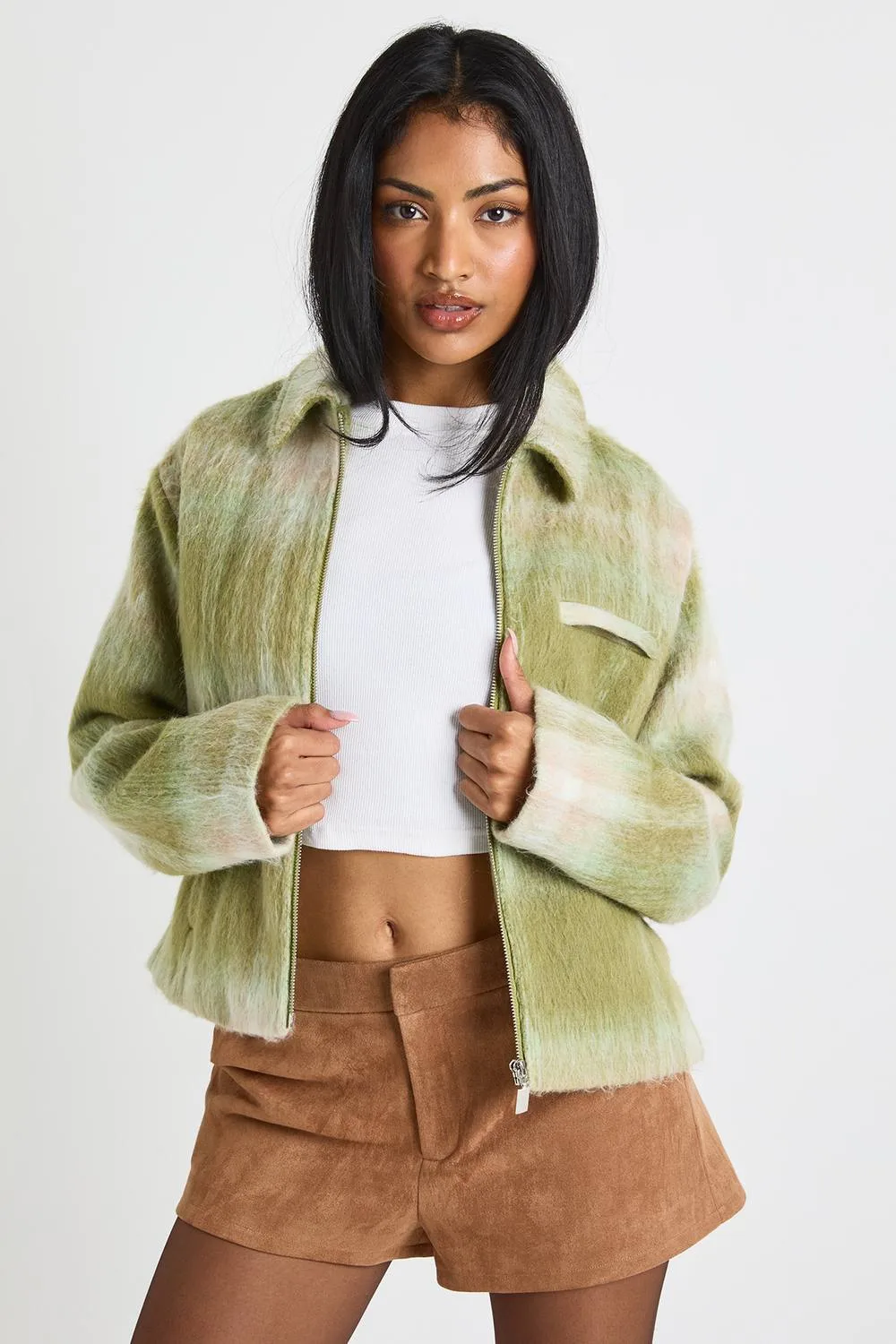 Wool Look Check Jacket by boohoo