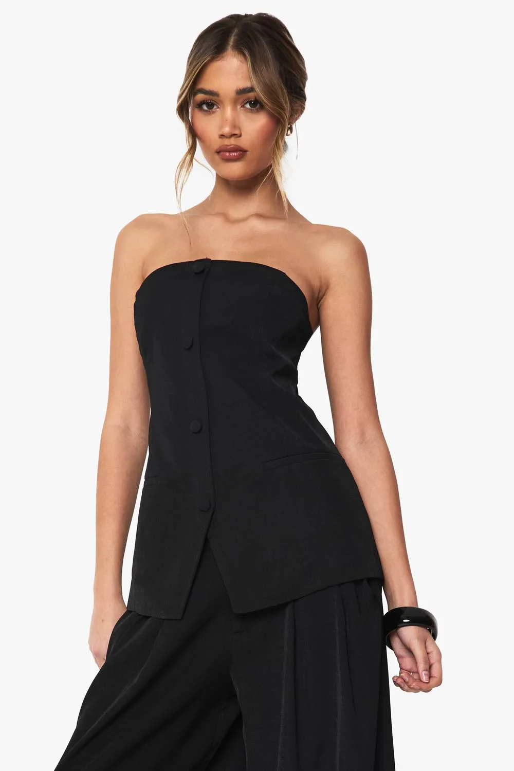 Tailored Woven Bandeau Button Waistcoat by boohoo