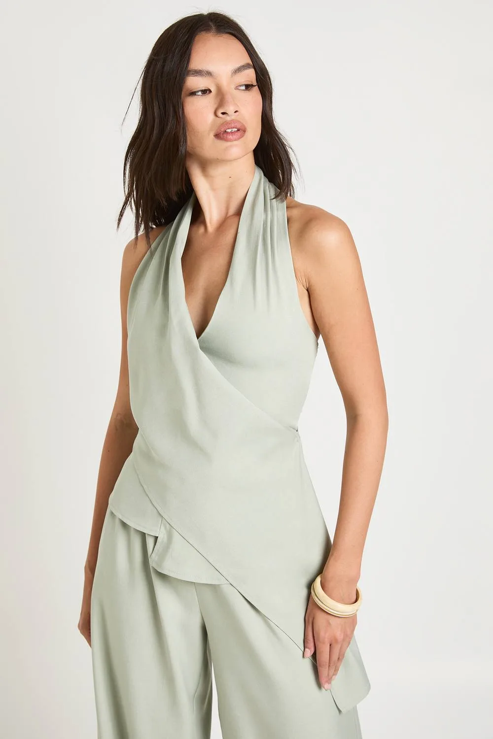 Woven Halterneck Wrap Top by boohoo