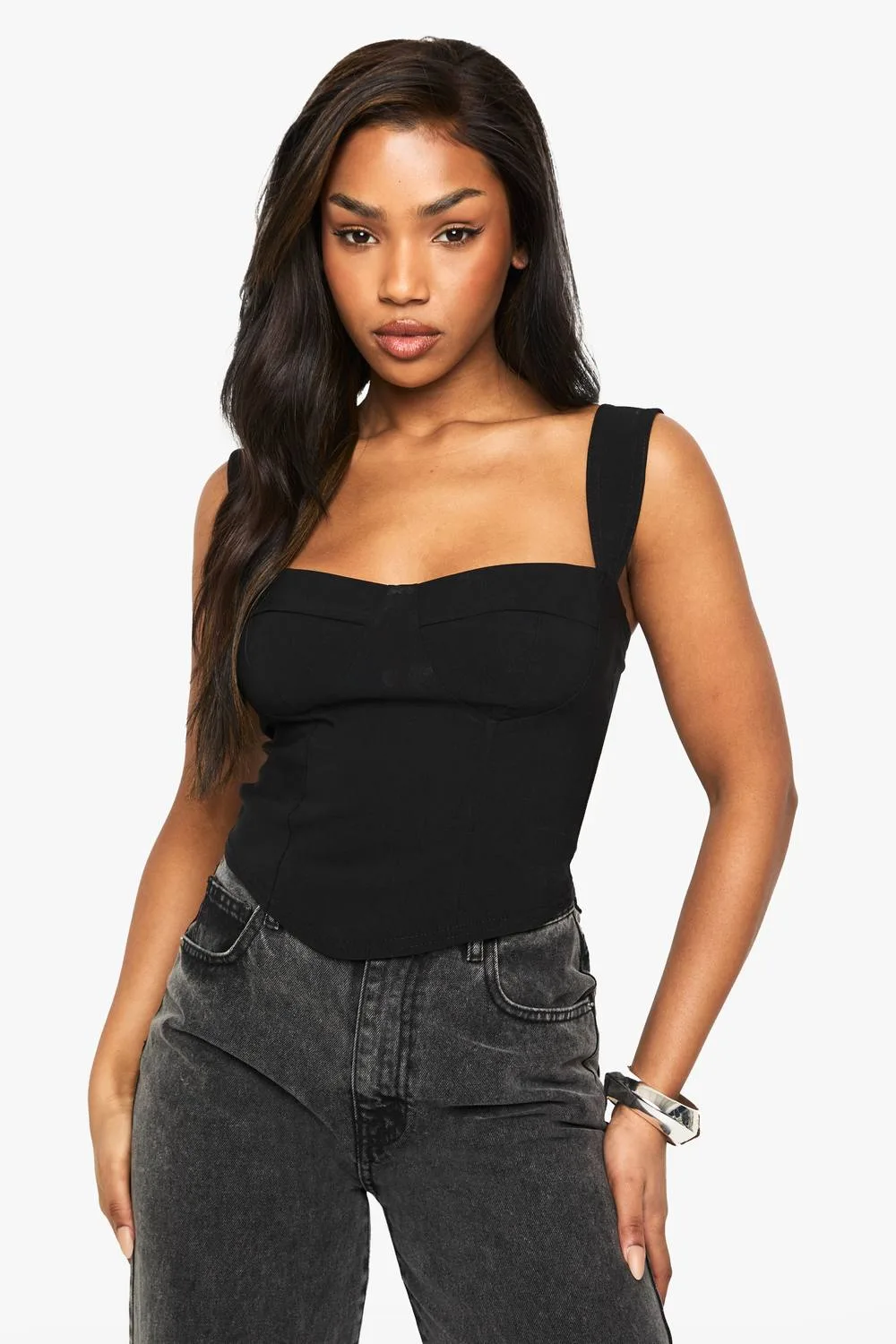 Bengaline Cup Detail Corset Top by boohoo