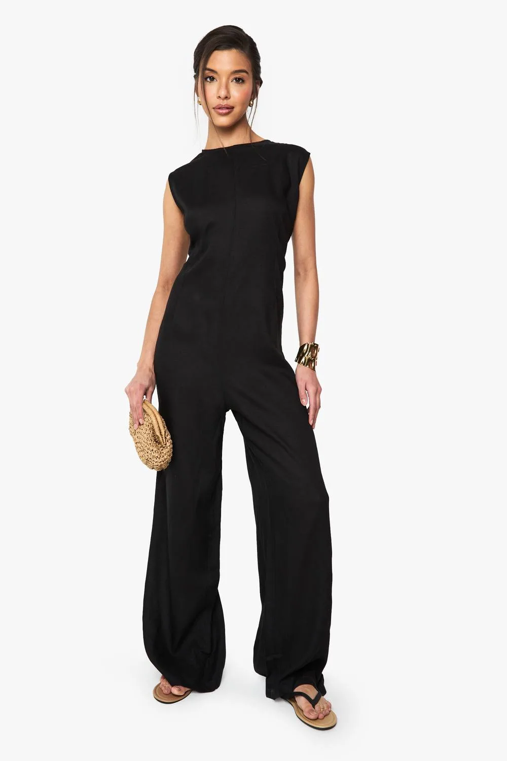 Linen Look Sleeveless Jumpsuit by boohoo