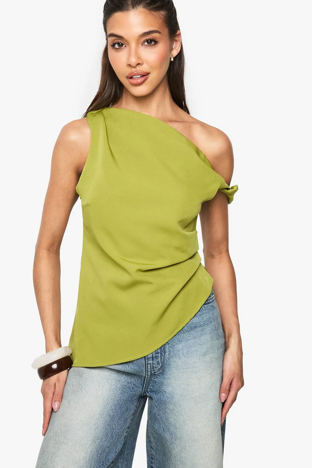 Woven Draped Asymmetric Top by boohoo
