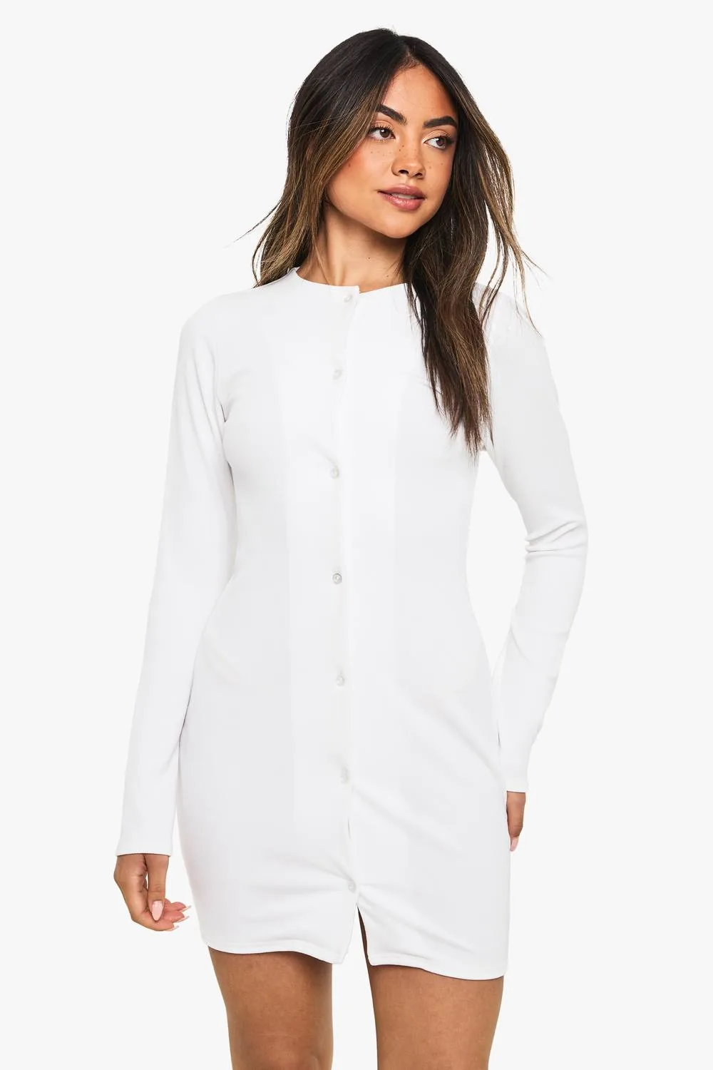 Rib Button Down Mini Dress by boohoo