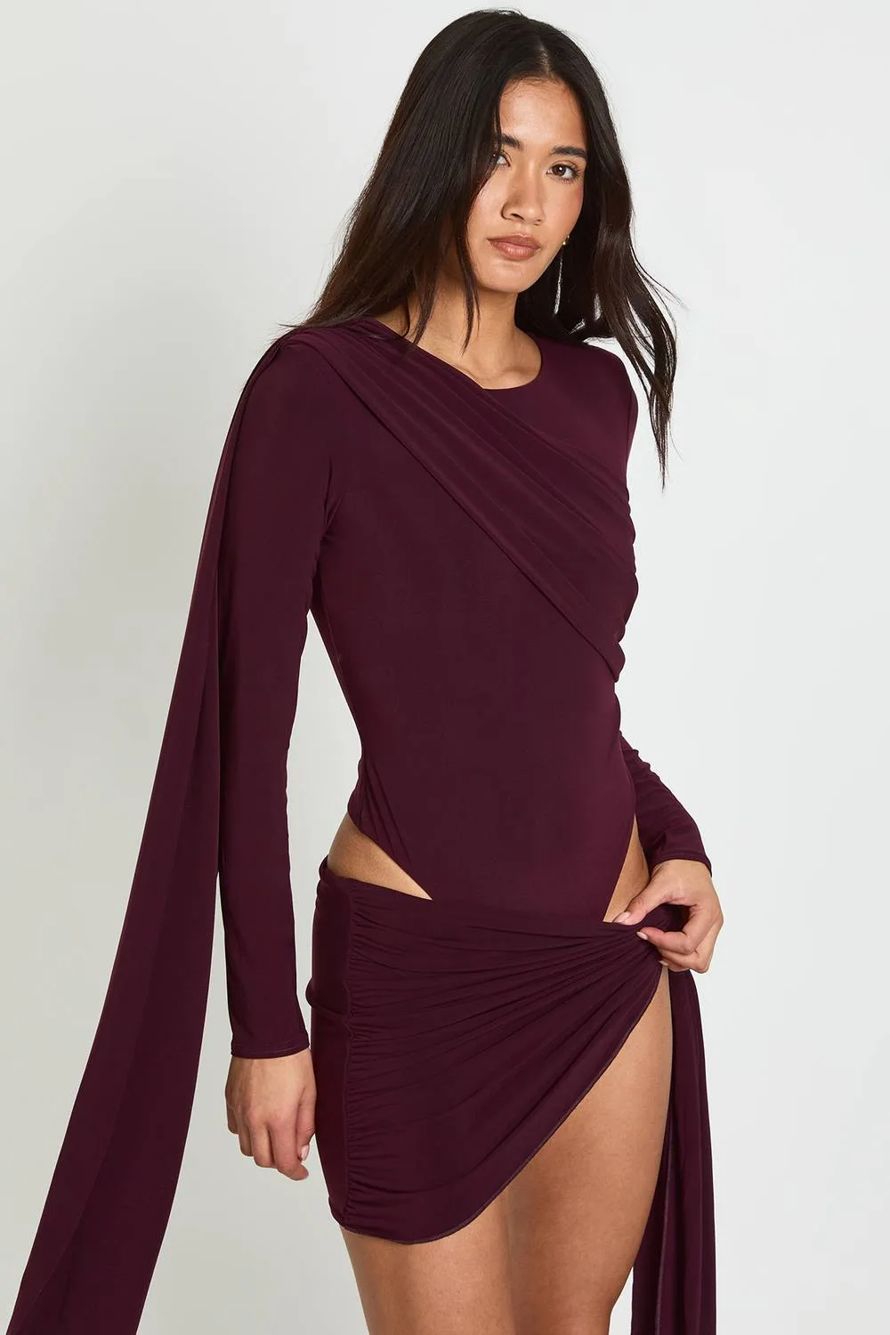 Double Layer Slinky Drape Front Detail Bodysuit by boohoo