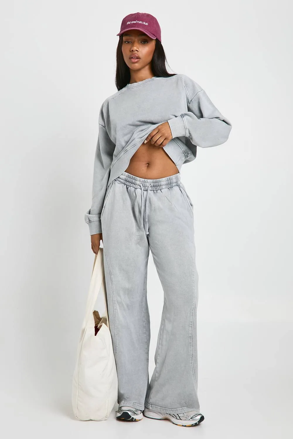 Washed Ribbed Detail Straight Leg Tracksuit by boohoo