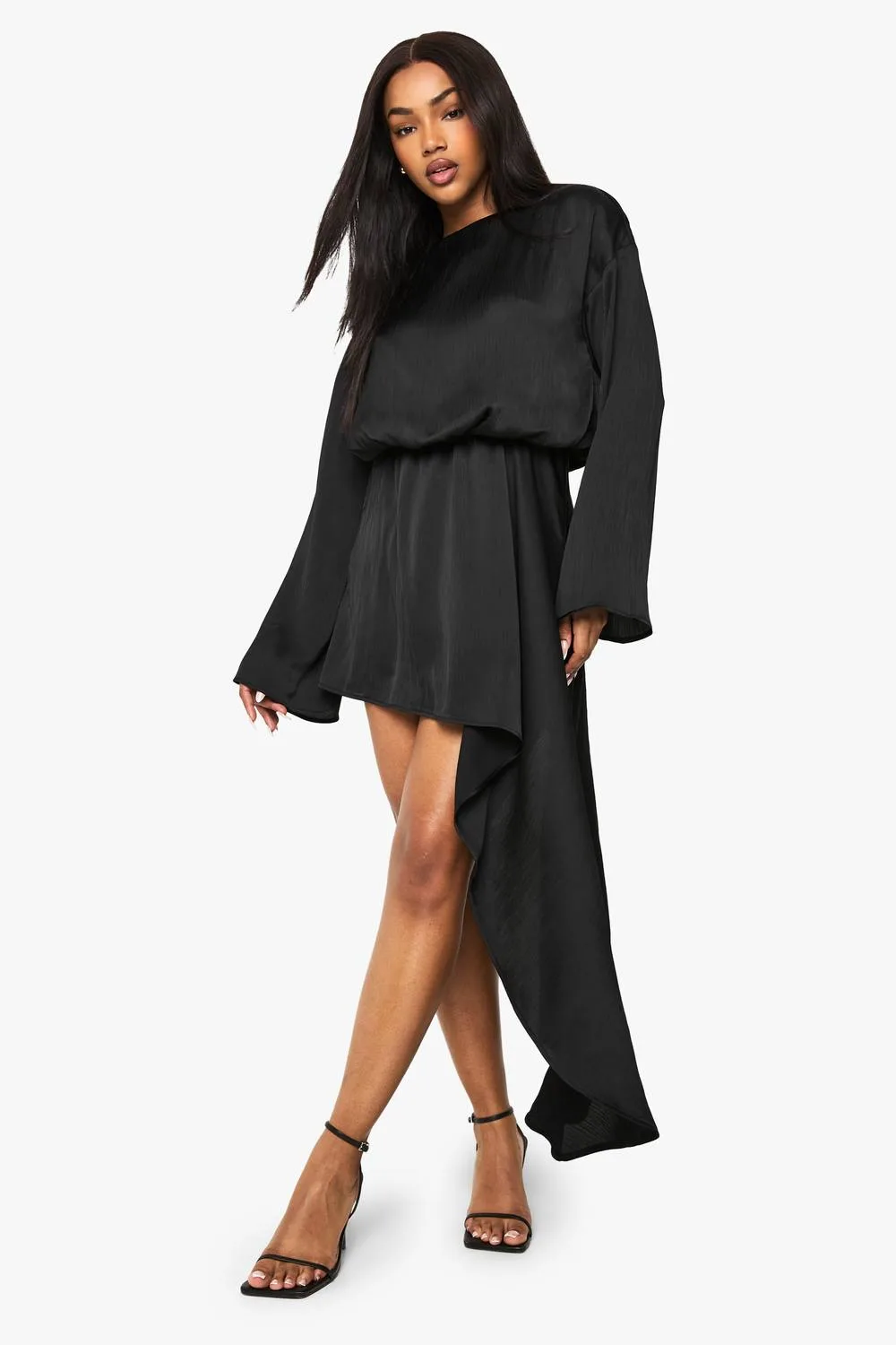 Boat Neck Blouson Drape Mini Dress by boohoo