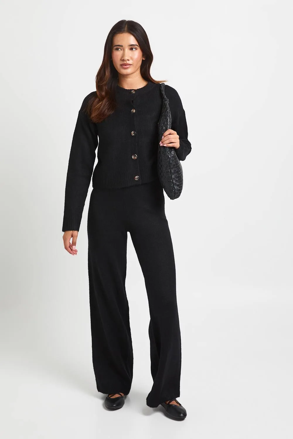 Crew Neck Soft Knit Knitted Cardigan & Wide Leg Trouser Co-Ord by boohoo