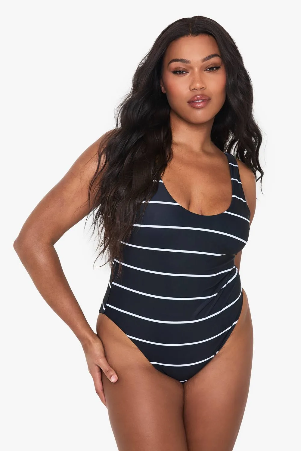 Swimwear Essentials Stripe Scoop Swimsuit by boohoo