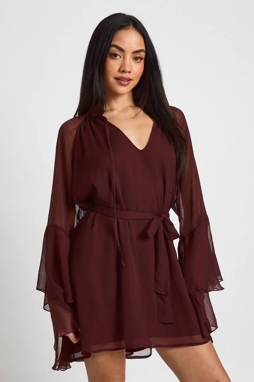 Chiffon Flared Sleeve Mini Dress
