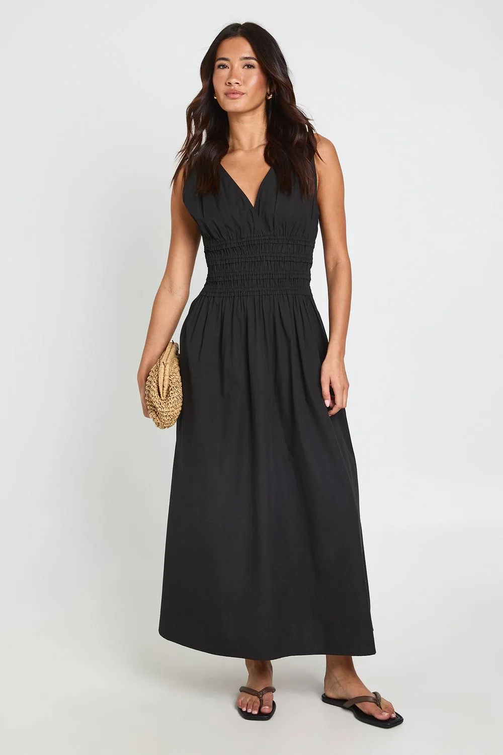 Shirred Waist Midaxi Dress by boohoo