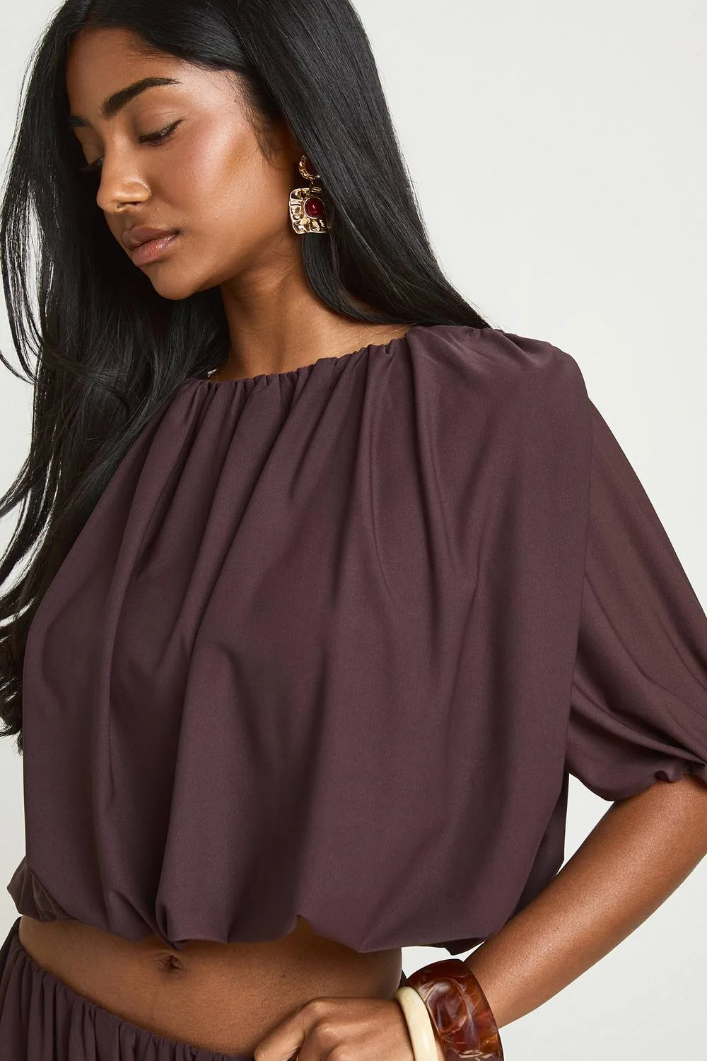 Bubble Hem Pleated Crop Top by boohoo