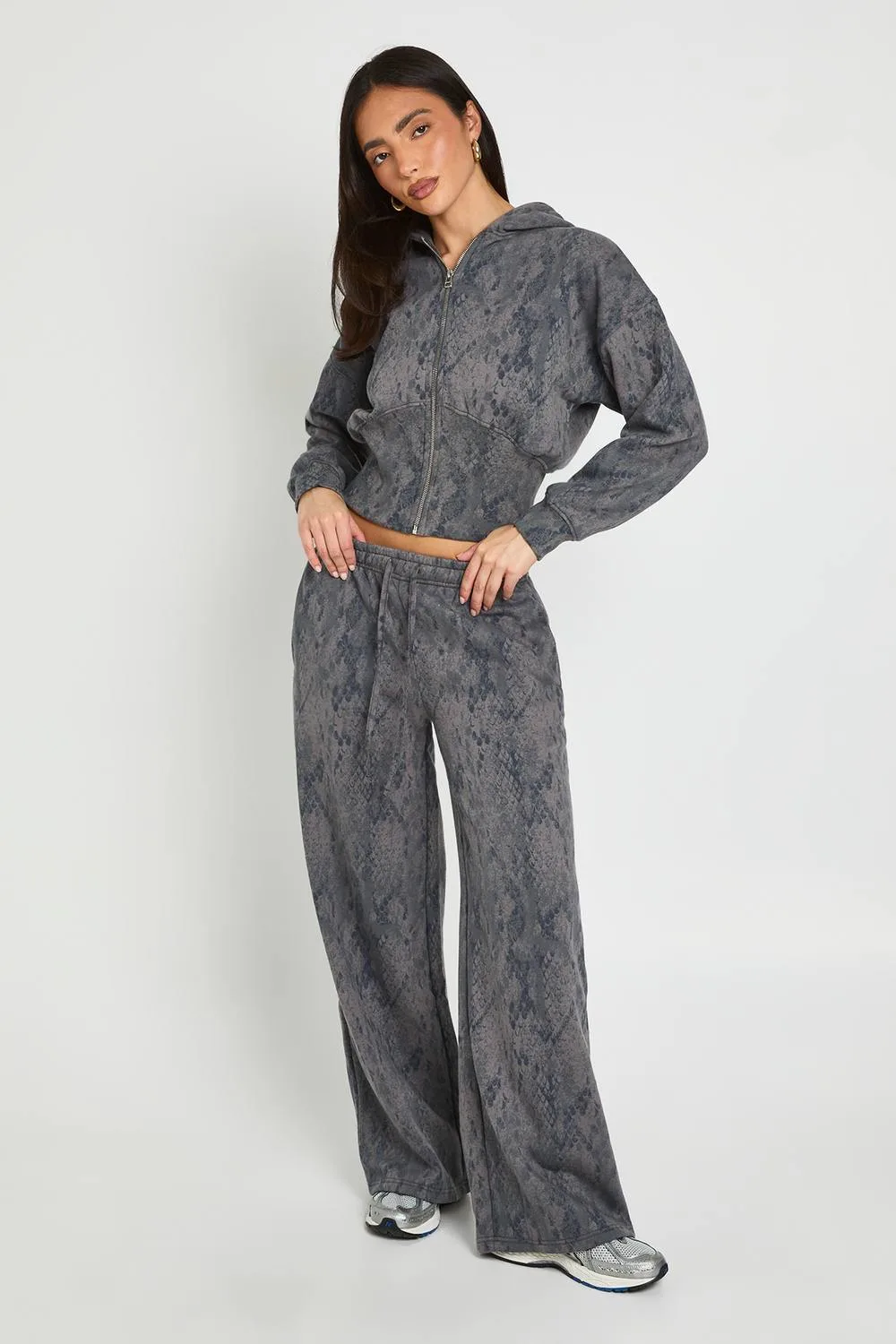 Snake Print Straight Leg Jogger Pants by boohoo
