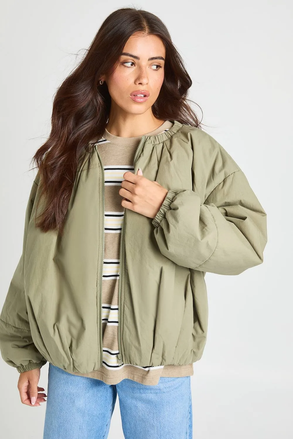 Oversized Collar Detail Bomber Jacket by boohoo