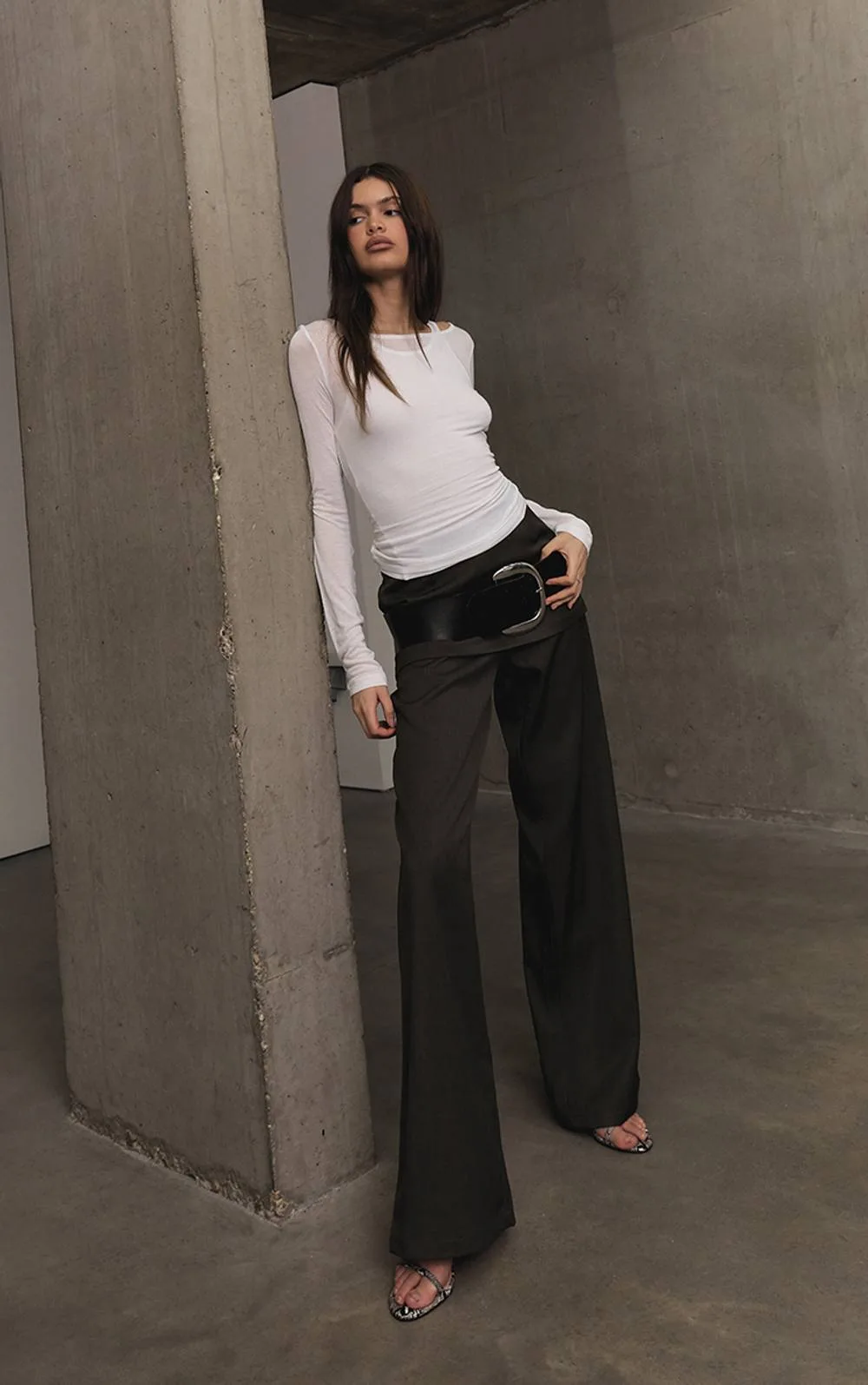 Overlay Detail Wide Leg Trousers