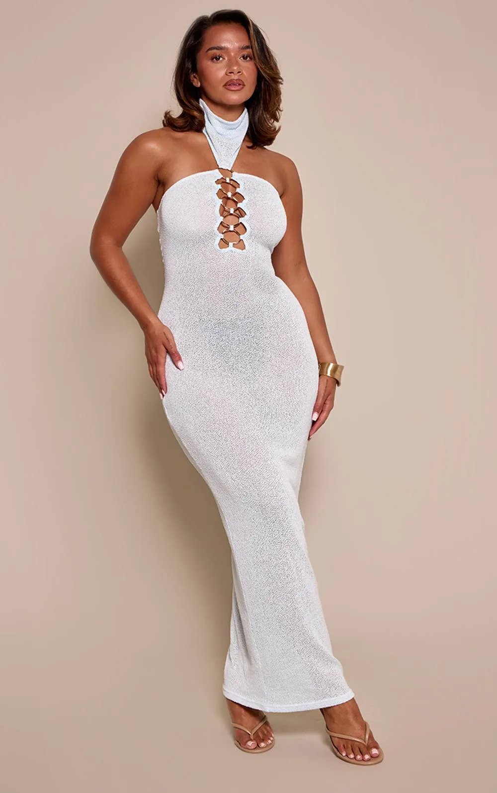 Ring Detail High Neck Knitted Dress