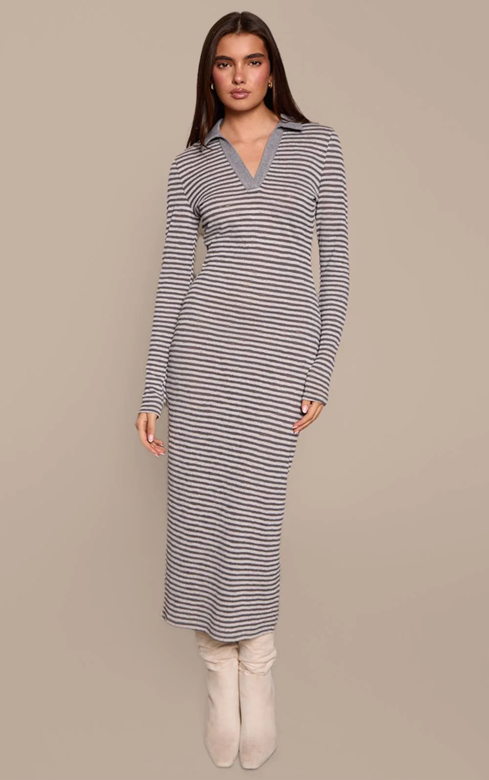 Stripe Ribbed Collar Detail Bodycon Dress by PrettyLittleThing