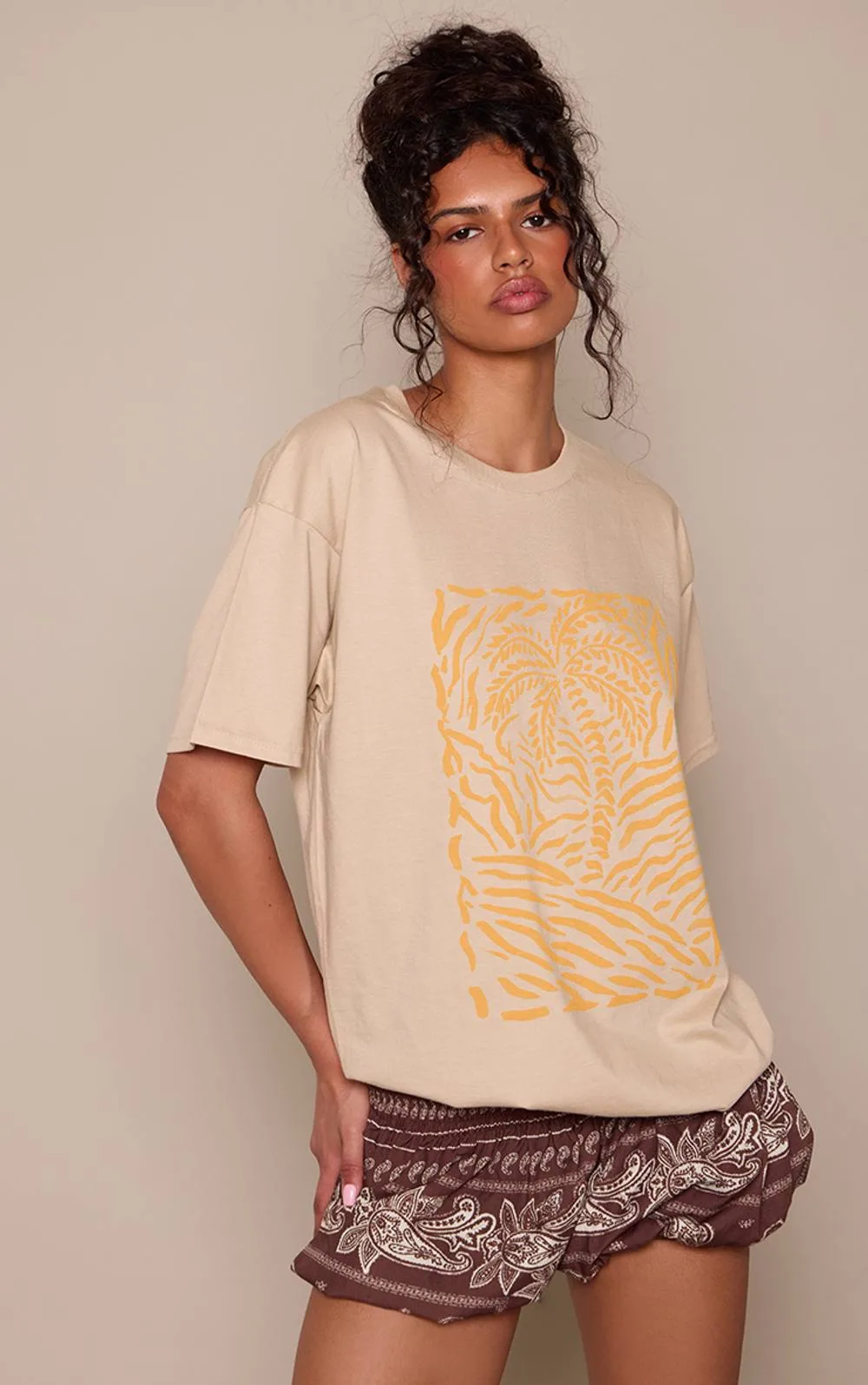 Abstract Palm Tree Cotton Oversized Graphic T-Shirt by PrettyLittleThing